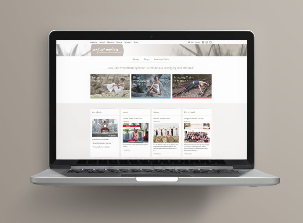 Gestaltung der Website für art of motion