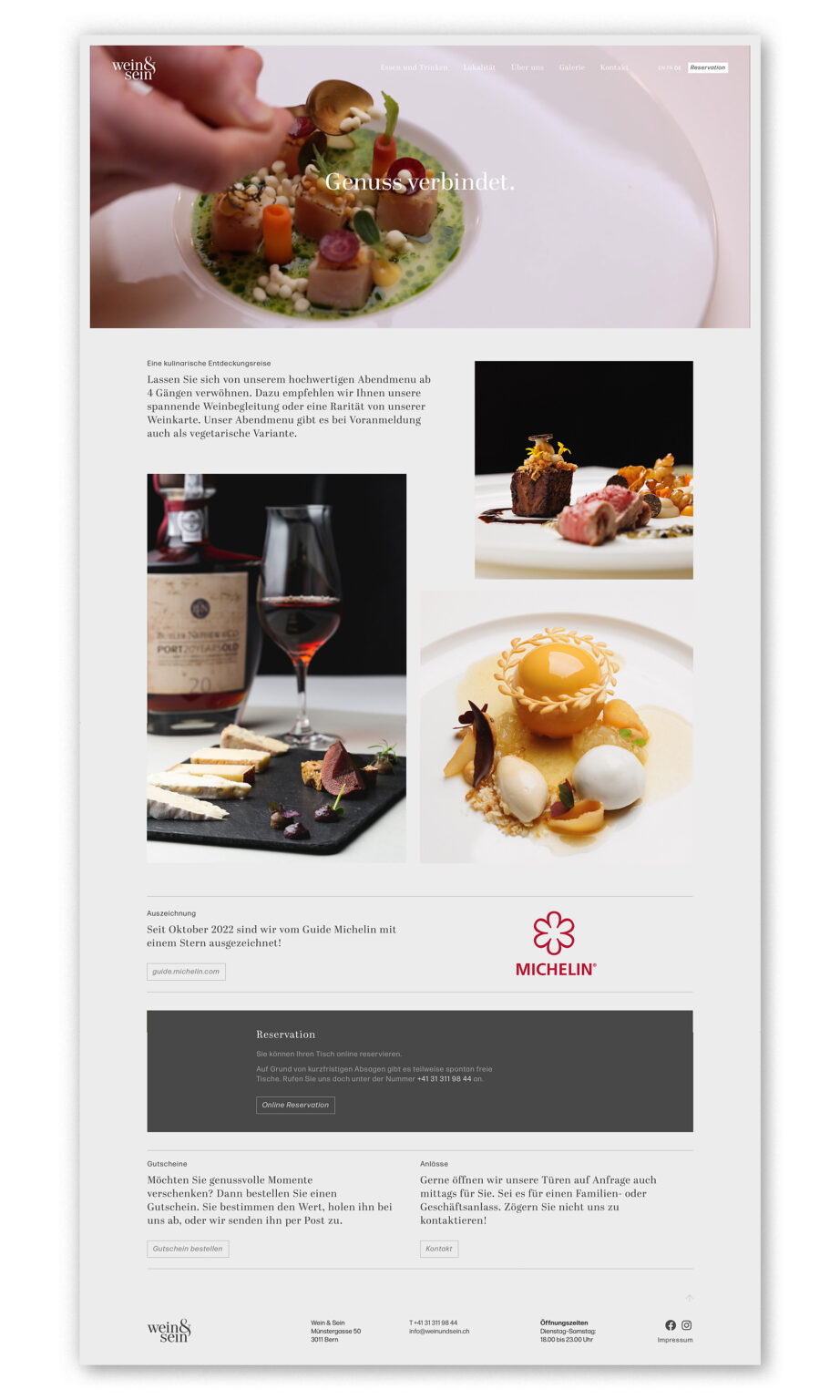 Branding und Webdesign, Restaurant Wein&Sein, Bern